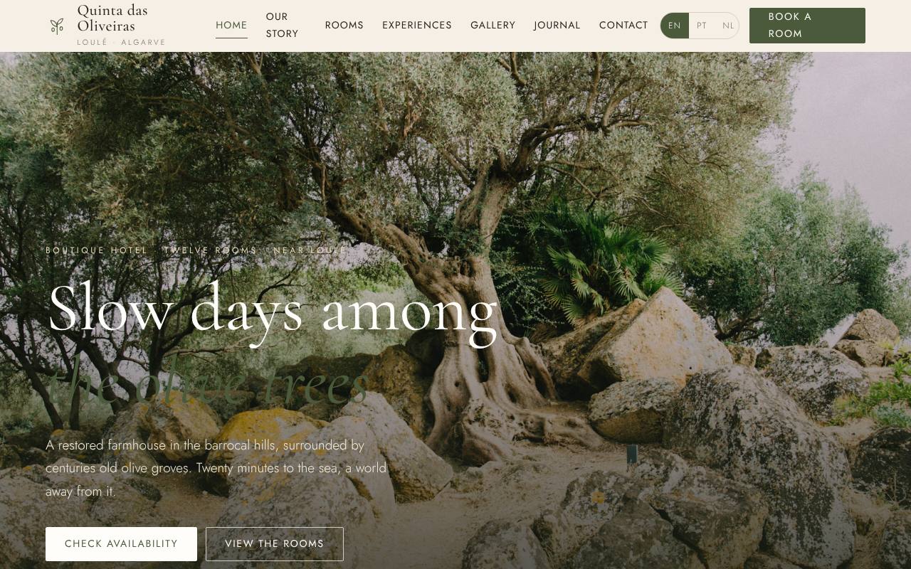 Homepage of the Quinta das Oliveiras example site